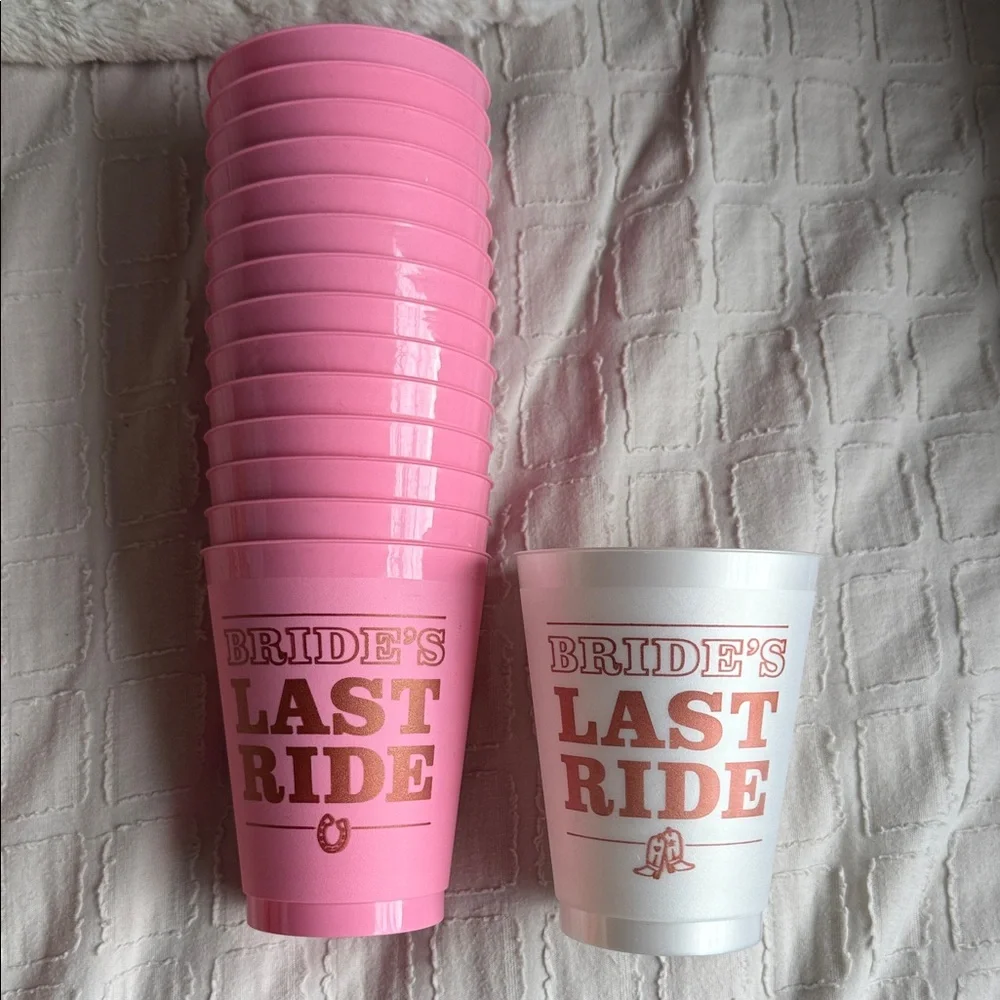 Bride's Last Ride Pink and White Cups